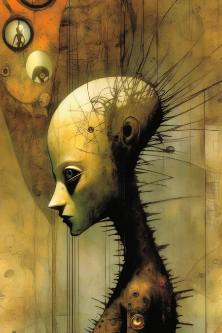 <lora:Dave McKean Style:1>Dave McKean Style - PROMPT or translation and artificial processing from the style of Dave McKean memorable cover illustrations of sandman_and cover of Joe Quinns Poltergeist_ #1 Art Ex Machina Volume 001 Cover Art By Dave Mckean mix of many of them according to Midjourney_masterpiece_