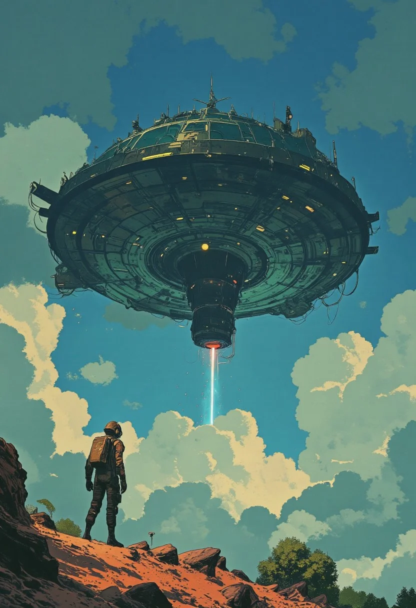 A science fiction illustration of the Trackmania spaceport on a round desert island rising through a dense layer of clouds. There is a starting spacecraft. Standing on the island there is a humanoid figure in a futuristic, armored suit with a helmet, possibly a pilot or a crew member. The overall atmosphere is one of awe and anticipation, suggesting a moment of arrival or exploration in a distant, alien world. The atmosphere is serene yet awe-inspiring, with a mystical, almost dreamlike quality. The composition is cinematic, with a sense of scale that emphasizes the sheer grandeur of the ship against the timeless landscape. High detail, ultra-textured, 8K resolution, atmospheric depth, concept art. anime, cyberpunk, DB4RZ, DB4RZ style painting, in the style of cksc, Trackmania, (mainly deep blue colors)