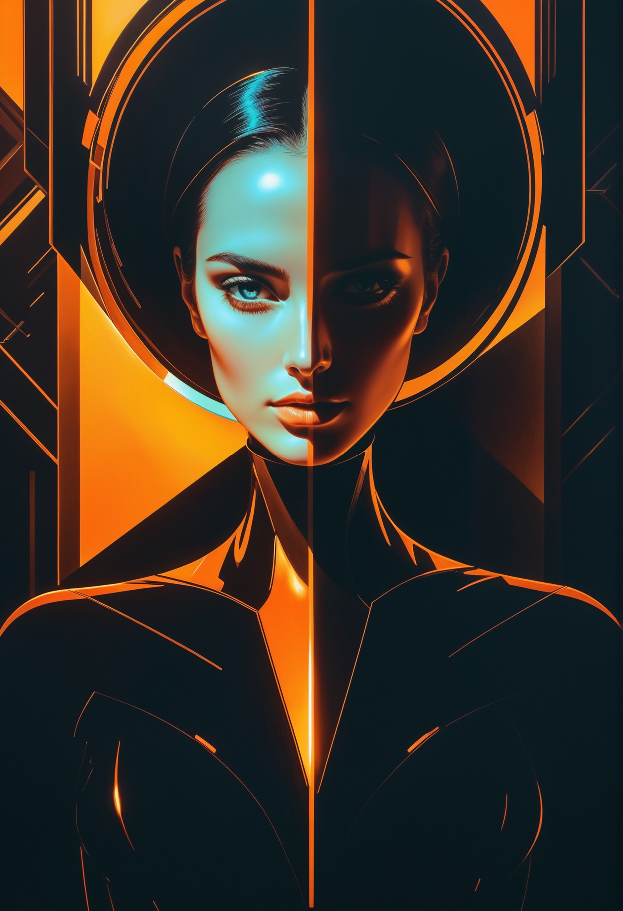 dark, eerie,  futuristic, rust,  [ centered composition, a paint smudge on a simple background : (poster composition, fine lineart, graphic novel style) of an enigmatic Moldovan woman : 5], abstract geometric gradients. (science fiction:1.4). <lora:futuristic_stlye:1>
iridescent colors, stunning background. warm and bright sunlight, a mesmerizing blend of light and shadow. masterpiece, absurdres, intricate details, film grain, dynamic range