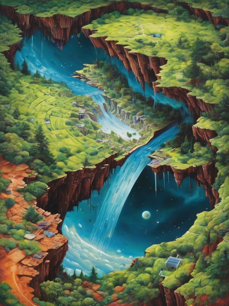 otclillsn, painting of a strange and impossible to solve landscape glued to a robotic motherboard tilted 454,78 degree upside down, baffling optical illusion, disorienting angle, surreal  <lora:- SDXL - otclillsn_impossible_geo_V1.0:.8>