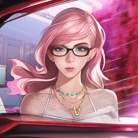 1girl, (realistic), highest quality, photo, (Full-body:1.2),(detailed face, detailed eyes), dynamic details, freckles:0.9,(medium breasts), silver hair, messy hair, dynamic, bedroom, bangs, ponytail, key necklace, glasses