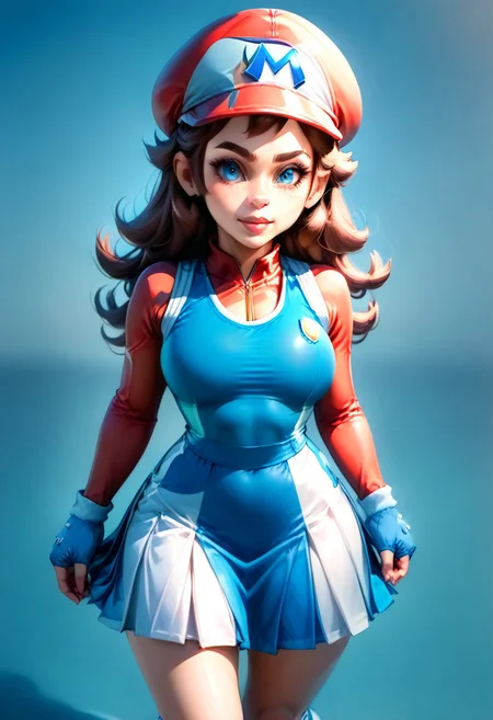 <lora:MtF_Genderswap:1>, genderswap \(mtf\), Mario, facing forward, adult woman, extremely large nose, extremely bulbous nose, very wide face, circular head shape, wide chin, wide jawline, brown hair, lightly curly hair, blue eyes, average bust, wide hips, red and blue clothes, tennis uniform, two-tone skirt, fully clothed, zPDXL, score_9, score_8_up, score_7_up, score_6_up, score_5_up, score_4_up,
full body render, full body, photorealistic image, realistic image, high quality, detailed face, realistic human proportions, detailed clothes, even lighting, no aura, no glow,