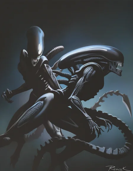 by reznicek, xenomorph, action-pose, from-side ,by reznicek, newest, masterpiece, best quality, absurdres, highres