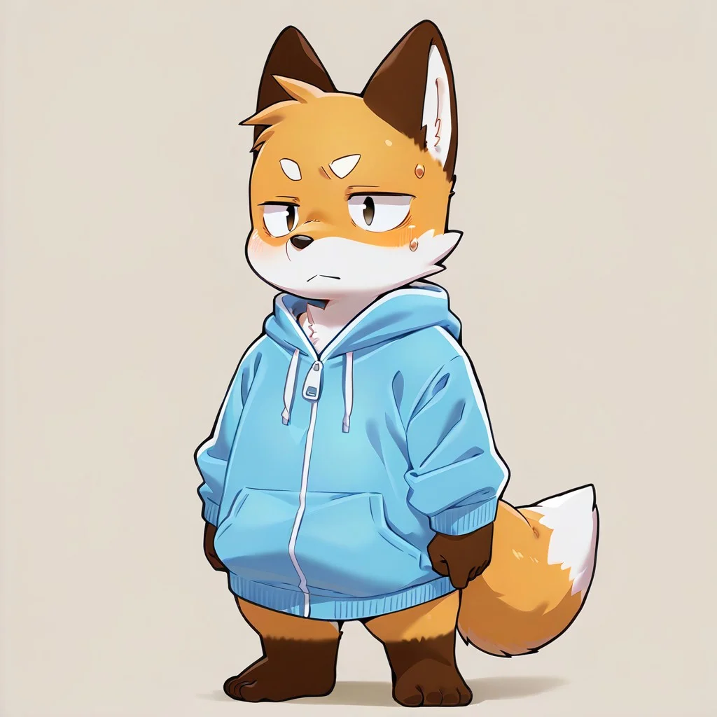 masterpiece, best quality, newest, absurdres, 1boy, furry, fox, anthro, solo, male, short stack, chibi,