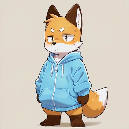 masterpiece, best quality, newest, absurdres, 1boy, furry, fox, anthro, solo, male, short stack, chibi,