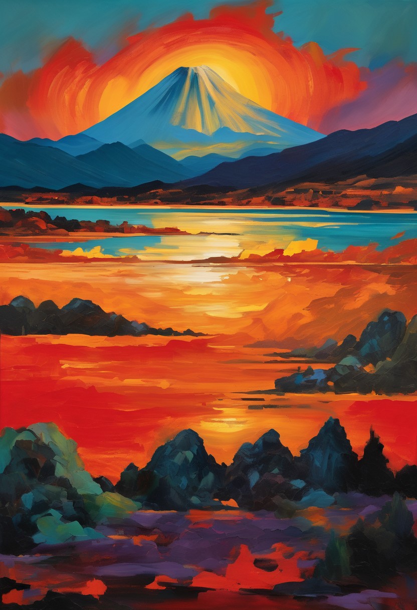 score_9, score_8_up, score_8_up, ((Cinematic composition)),((masterpiece)), (resplendent lighting), absurdres, very fine detail, 8k. Deep rich colours.
Thick oil paint and ink. a traditional Chinese landscape with mountains, a lake, stormy skies, pine trees and palette knife textures, sunset through the clouds, modern art. Volcanoes erupting in the distance. Citizens look on in horror. 
<lora:sdxl_lightning_8step_lora.safetensors:1.0>, <lora:add detail xl.safetensors:1.5>