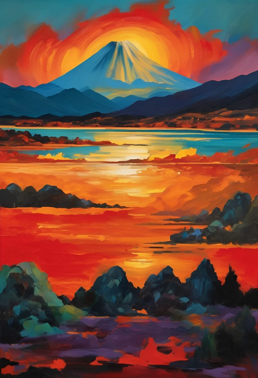 score_9, score_8_up, score_8_up, ((Cinematic composition)),((masterpiece)), (resplendent lighting), absurdres, very fine detail, 8k. Deep rich colours.
Thick oil paint and ink. a traditional Chinese landscape with mountains, a lake, stormy skies, pine trees and palette knife textures, sunset through the clouds, modern art. Volcanoes erupting in the distance. Citizens look on in horror.
<lora:sdxl_lightning_8step_lora.safetensors:1.0>, <lora:add detail xl.safetensors:1.5>
