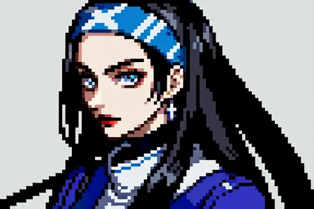 highly insanely detailed, masterpiece, top quality, best quality, highres, 4k, 8k, RAW photo, (very aesthetic, beautiful and aesthetic),
beth_\(megami_tensei\),bethsmtii,shin megami tensei ii,long hair,black hair,straight hair,sleek black,jewelry,cross,headband,red_lipstick,katana,sword,
<lora:zs_Beth:0.8>,
(1girl:1.3), 1other,
dirty alley,a colorful background,(colored mosaic background,fluid color background),âââ