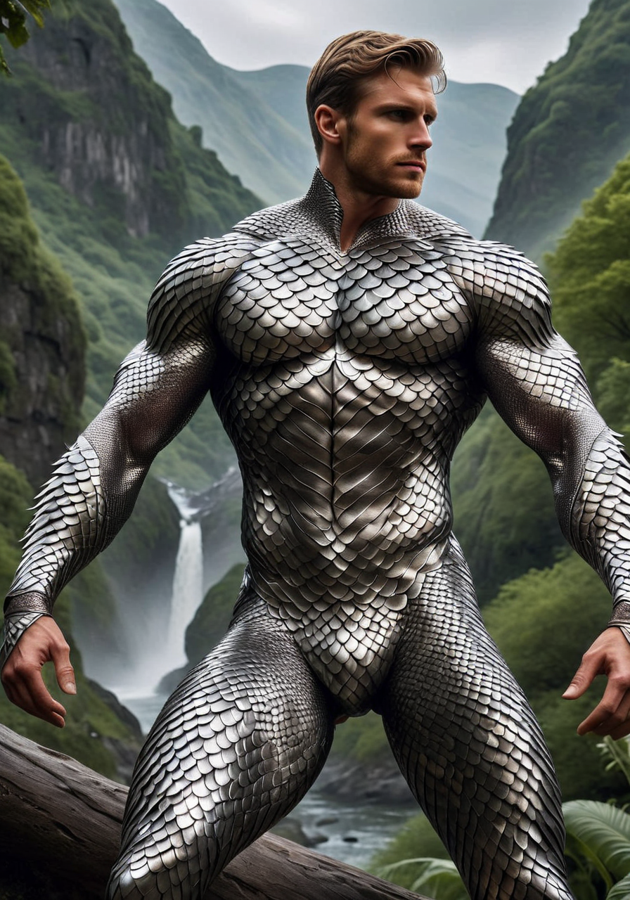 a naked man, scaleboundsdxl, <lora:scaleboundsdxl:0.6>, best quality, masterpiece, intricate, fantasy, photorealistic, muscular