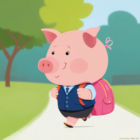 a pig going to school <lora:COOLKIDS_XL_0.3_RC:1.0>
