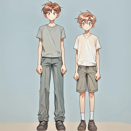(Pencil_Sketch:1.2, messy lines, greyscale, traditional media, sketch), unfinished, hatching (texture), ((two friends comparing who is taller)), tall man comparing height with a skinny twink, tall man and short man, ((height difference)), ((size difference)), ((full body)), ((front view)),2boys, ((young face), (skinny twink), ((shorter twink)), clothed, 2boys waring boy clothes, (young faces), ((2.3 meters vs 1.7 meters of height)) ,skinny boy, medium hair, brown hair,