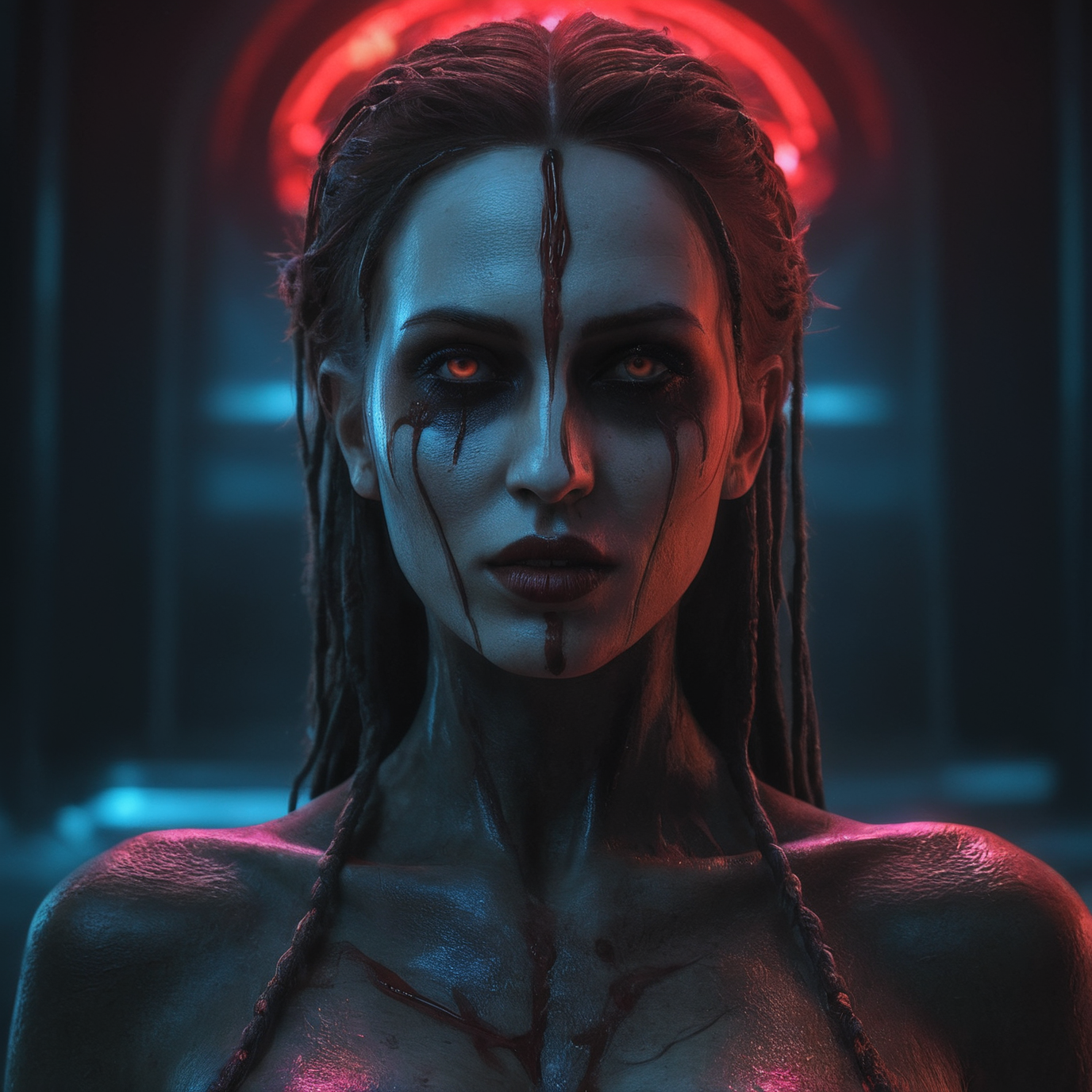 (horror art:1.1), dread, unity 8k wallpaper, ultra detailed, beautiful and aesthetic, masterpiece, best quality, (The Angel of Death:1.1), hyperrealism, neon colours, hyper realistic color photo, realistic photography, biomachines, bio machine, ((hnsrdlf style)), dark atmosphere, gothic art, futuristic, realistic blood, RTX graphic, HDR, ultra detailed, sharp theets, high quality render
