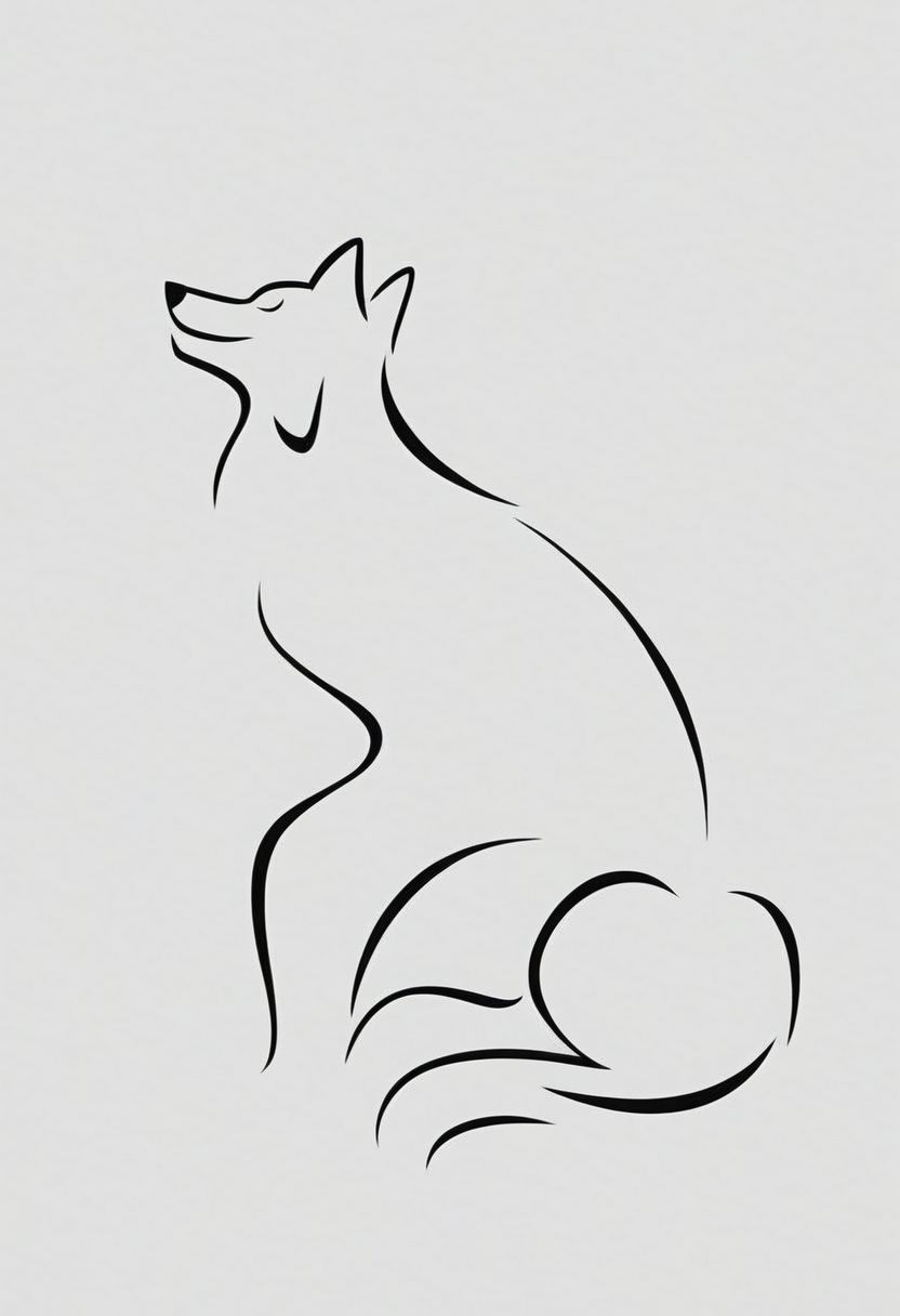 score_9, minimalism, wolf, full body, greyscale