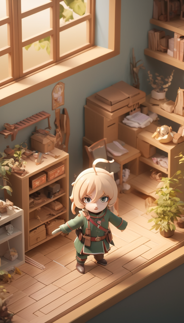 Tiny cute isometric Cinematic scene, hero view, Tanya Degurechaff, Youjo Senki <lora:tanya_degurechaff_xl_v7:1>, action pose, detailed background, masterpiece, best quality, high quality, absurdres in a cutaway box, soft smooth lighting, soft colors, 100mm lens, 3d blender render