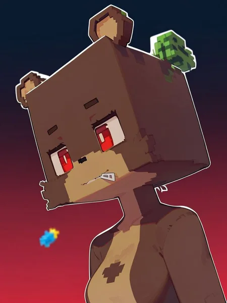 minecraft, score_9_up, score_8_up, furry female, bia, cube_head, square_zipper_mouth, teddy bear, solo, red eyes, , looking through legs, from side, looking away, blue and red background gradient, <lora:y-Bia_SlipperyT:0.8>, ((art by Loveslove))