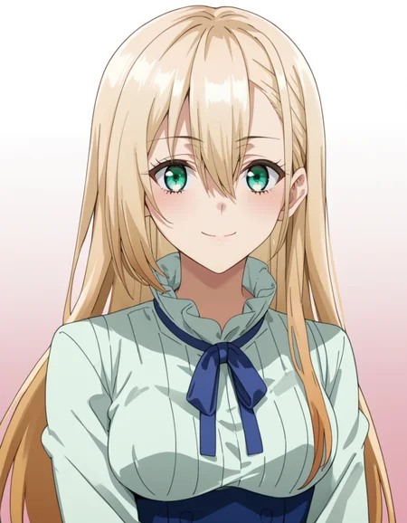 score_9, score_8_up, score_7_up, source_anime, BREAK
1girl, solo, looking at viewer, upper body, light smile, gradient background, portrait
primula mallow (around 40 otoko no isekai tsuuhan), long hair, blonde hair, gradient hair, hair between eyes, green eyes, (blue eyes:0.4),
white blouse, blue neck ribbon, long sleeves,
<lora:primula_mallow-around_40_otoko_no_isekai_tsuuhan-pxl-anime-soralz:1>