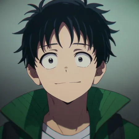 score_9, score_8_up, score_7_up, score_6_up, masterpiece, best quality, ,source_anime,Expressiveh, absurdres,  BREAK, 1boy, Akira, black hair, black eyes, solo male, male focus, light smile, front view, close up, green jacket, white shirt,