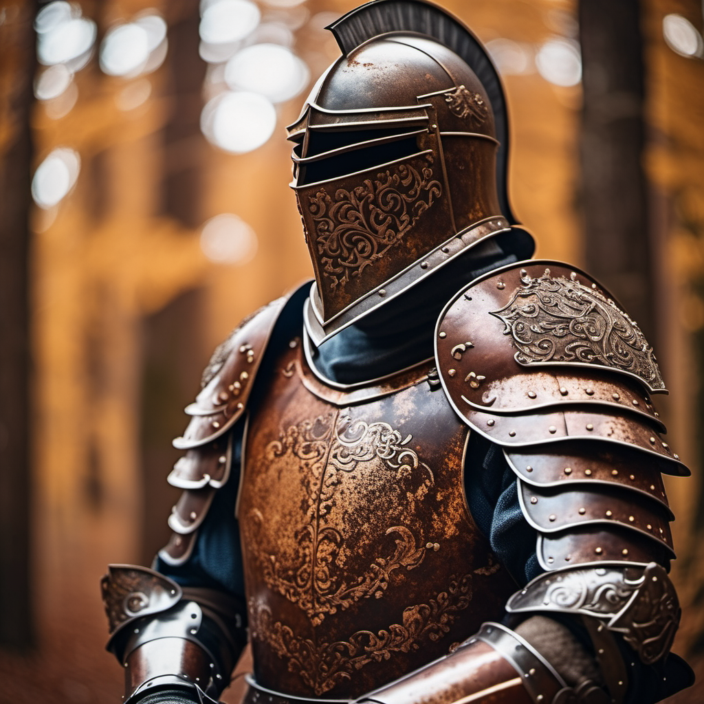 cinematic photo ornate knight metal armor with helmet, stains, grit, rust  <lora:Grit-SDXL:1> . 35mm photograph, film, bokeh, professional, 4k, highly detailed
