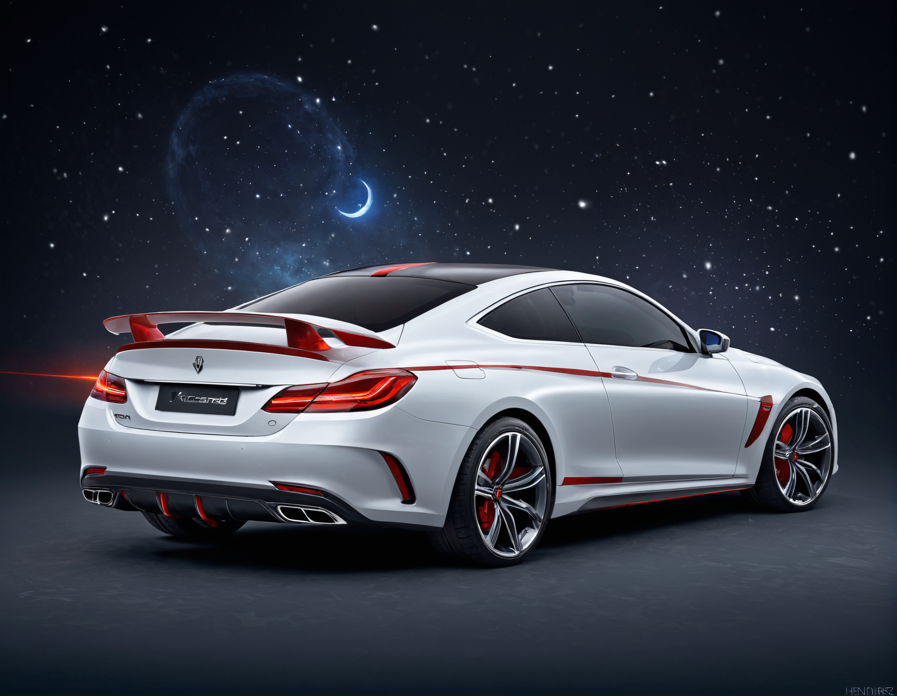 ethereal fantasy concept art of  <lora:Zoom_Cars:1>,Cornelisz Hendriksz Vroom,, a white car with a red stripe on the back of it's tail end and a black background [19], . magnificent, celestial, ethereal, painterly, epic, majestic, magical, fantasy art, cover art, dreamy