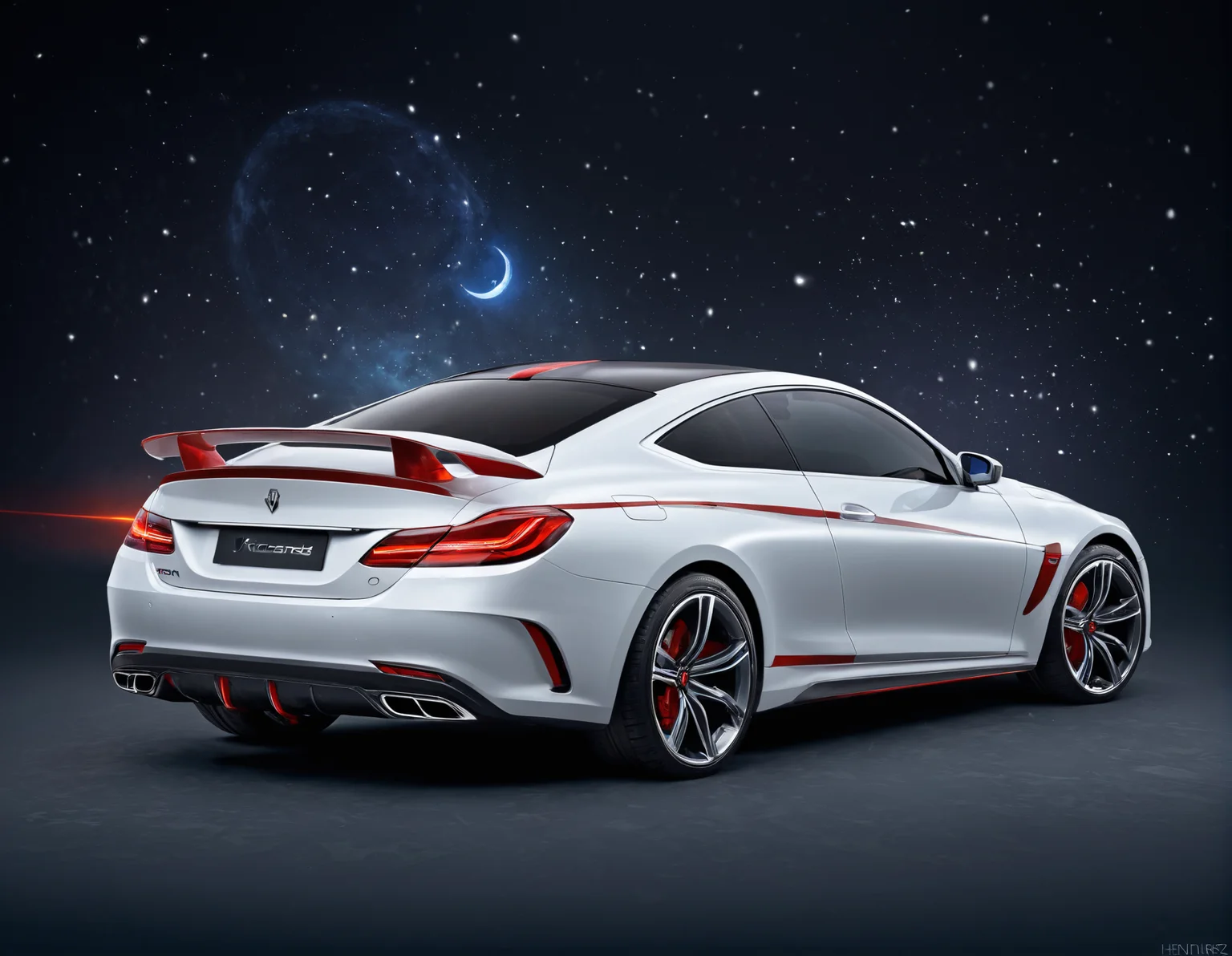 ethereal fantasy concept art of  <lora:Zoom_Cars:1>,Cornelisz Hendriksz Vroom,, a white car with a red stripe on the back of it's tail end and a black background [19], . magnificent, celestial, ethereal, painterly, epic, majestic, magical, fantasy art, cover art, dreamy