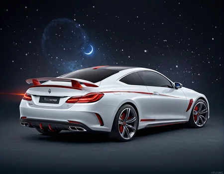 ethereal fantasy concept art of  <lora:Zoom_Cars:1>,Cornelisz Hendriksz Vroom,, a white car with a red stripe on the back of it's tail end and a black background [19], . magnificent, celestial, ethereal, painterly, epic, majestic, magical, fantasy art, cover art, dreamy