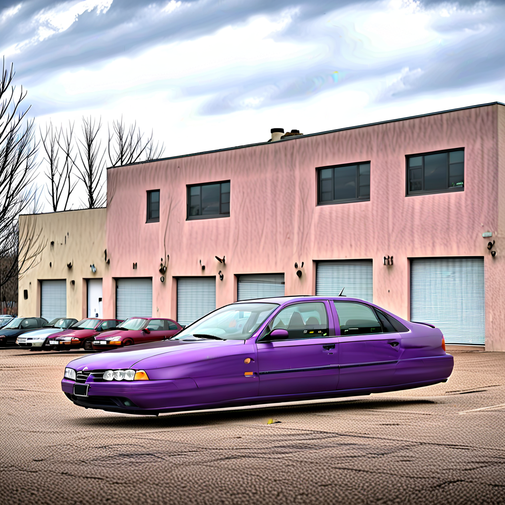 purple sedan hover car