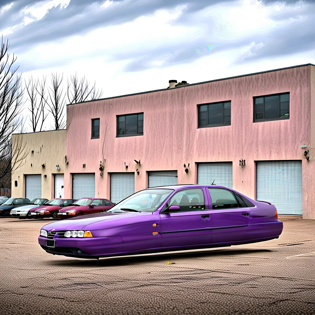 purple sedan hover car