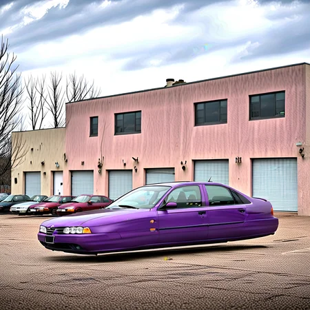 purple sedan hover car