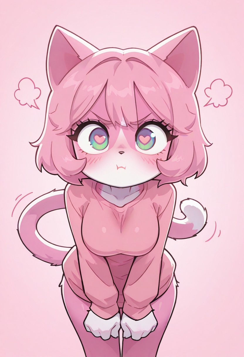 kawaii_babes_style, furry, 1girl, detailed eyes, cat girl, tail, cat ears, heart-shaped pupils, pouting, pout