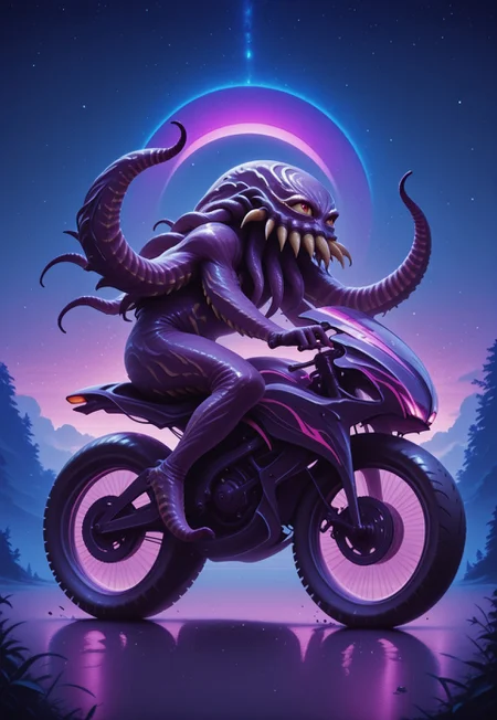 in the style of ck-rw, side view, ultros, monster, solo, no humans, riding motorcyle, at night, starry night,
masterpiece,best quality,amazing quality