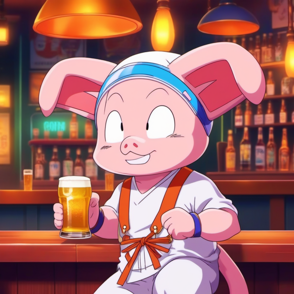 anime artwork a ping Oolong furry animal with white panty on the head, having a beer in a pub <lora:Oolong1024-v2:0.8> . anime style, key visual, vibrant, studio anime,  highly detailed