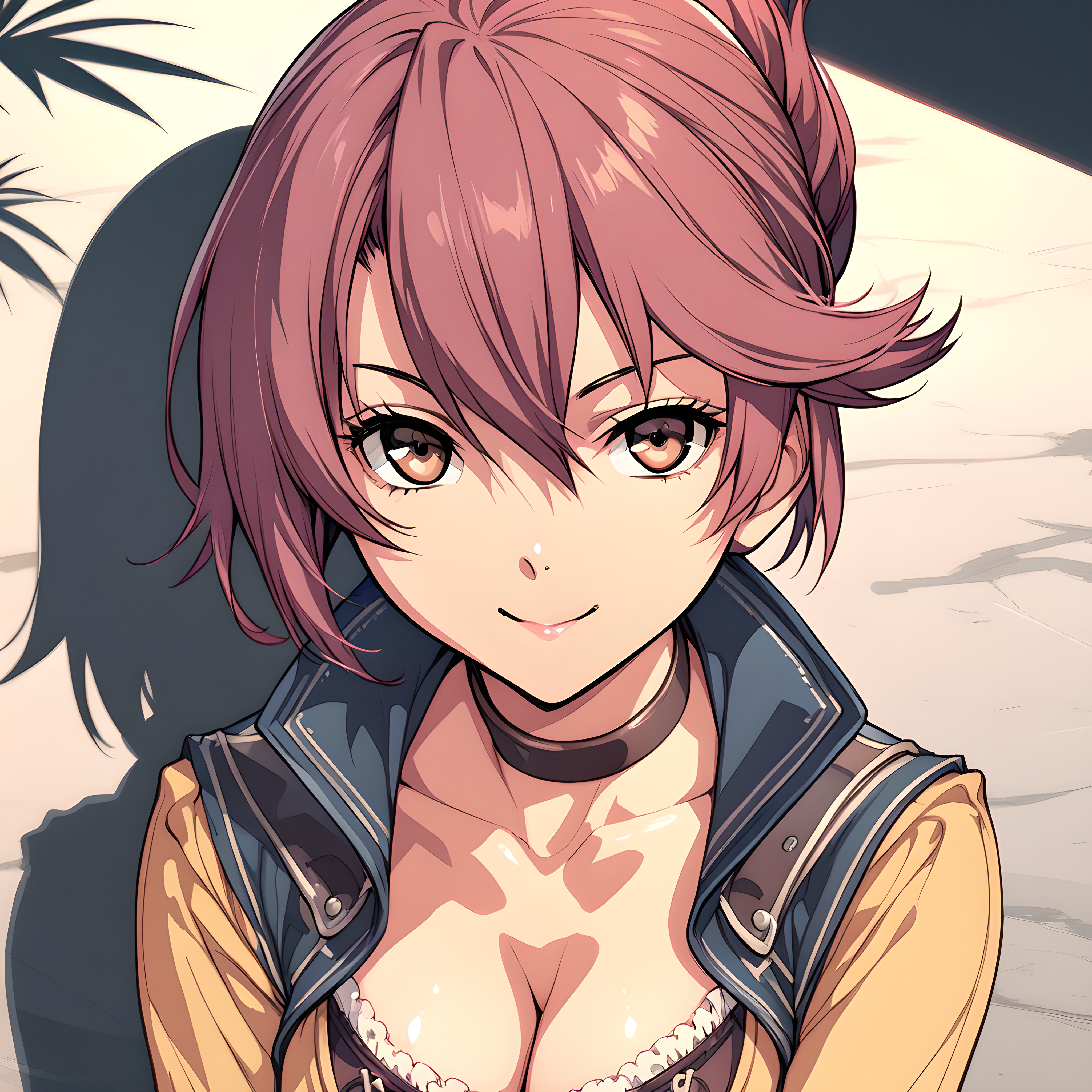 (masterpiece),(best quality),(ultra-detailed),(best illustration),(best shadow),(absurdres),(detailed background),(very aesthetic), sara valestein, sen12, 1girl, solo, breasts, smile, cleavage, choker, belt, brown eyes, white background, looking at viewer, portrait, <lora:Sara_Valesteinãµã©ãã¬ã¹ã¿ã¤ã³_-_Trails_of_Cold_Steelè±éä¼èª¬_éã®è»è·¡_Animagine_XL_3.1:1>