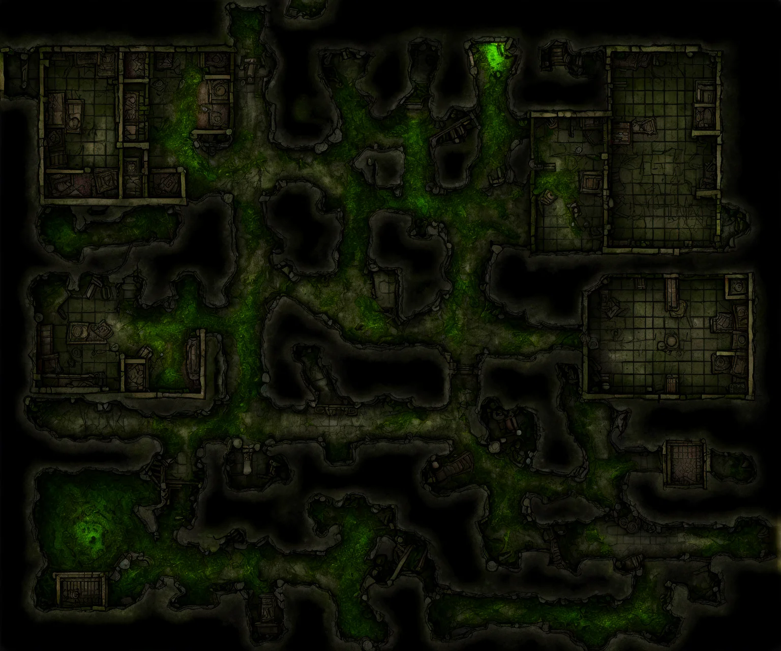 battlemap dungeon mossy rooms barracks
