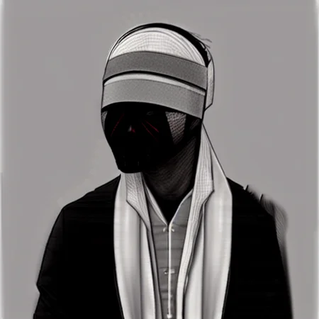 blood on face, holding, bandaged head, necktie, greyscale, bandages, black shirt, full armor