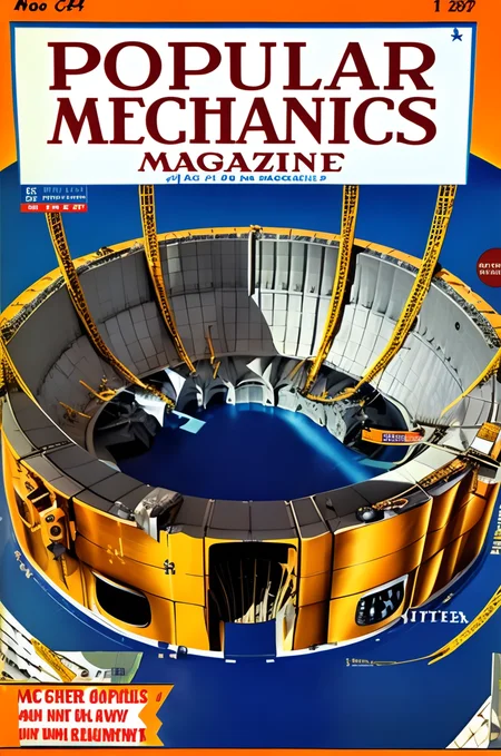 magazine cover of the popularmechanics magazine with the (ITER Tokamak:1.2), high quality, high resolution scan, intricate detail <lora:hjpopularmechanics_v10:0.8>