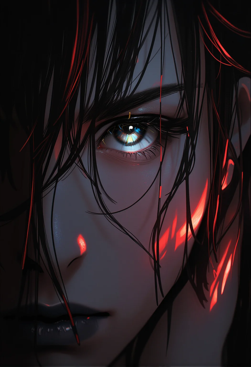 bv-anibrush. A close-up shot of a stunning beautiful young woman in semi-realistic style. The scene is mysterious., <lora:bv-anibrush-v1-flux.safetensors:1.0:1.0>