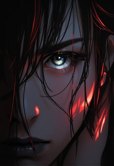 bv-anibrush. A close-up shot of a stunning beautiful young woman in semi-realistic style. The scene is mysterious., <lora:bv-anibrush-v1-flux.safetensors:1.0:1.0>