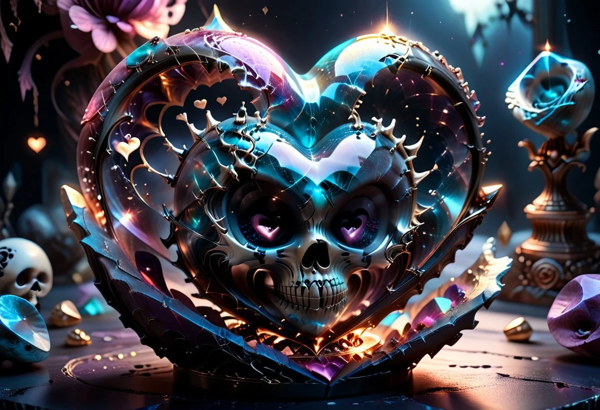score_9, score_8_up, score_7_up, (Toon Reaper), with, (Crystal:1.3), with galaxy in the center of heart, (Marbleized skull under heart:1.3), 
Break,
(masterpiece), (realistic photo),