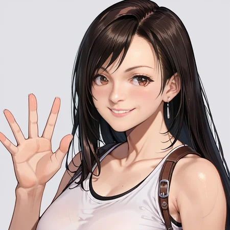 rating_sensitive, score_9, score_8_up, score_7_up, score_6_up,
simple background,
BREAK
(tifa lockhart,:1.3)
1girl, solo, close-up, face, light smile, waving, red eyes,
<lora:woman_consistency_v2-loha-000500:0.7>