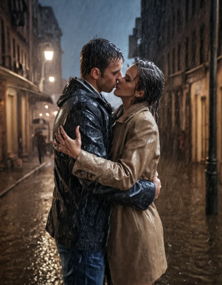 Skin Textures, High Resolution, High-Resolution Image, Cinematic, coupleslora, kiss, hug, romantic, city, night, heavy rain, wet clothes, coupleslora, kiss, hug, romantic, city, night, heavy rain, wet clothes,Cinematic Lighting, Dramatic lighting, high contrast, detailed shadows, high-resolution