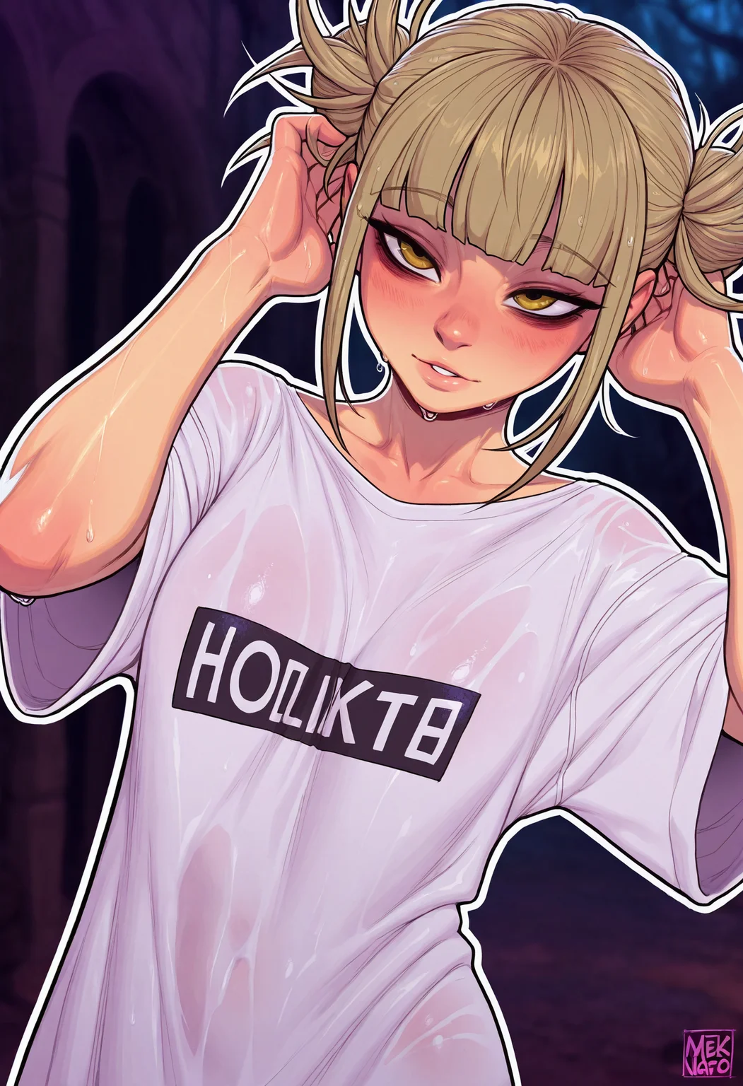 masterpiece,best quality,amazing quality,
artist: melkor,, (artist: incase:0.7), white outline glow, long wet hair, chromatic abberation, blurred background, dimmed background,
1 girl, alluring, pose,
Himiko Toga,
default clothing, default location,
detailed character, detailed face, detailed skin, detailed hair, detailed clothing,