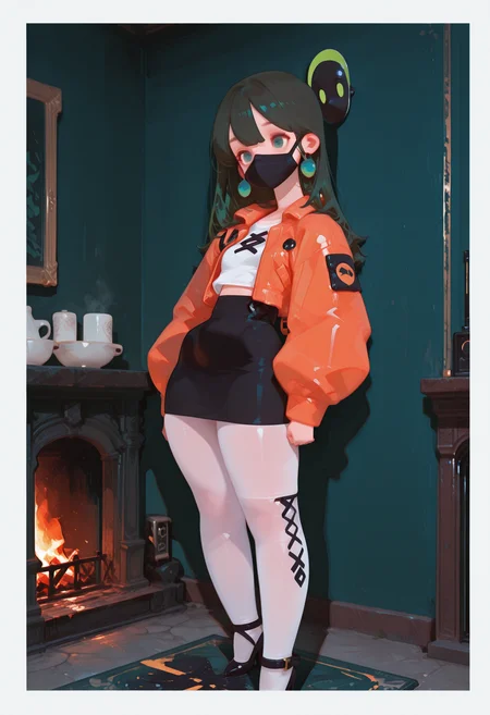 , masterpiece, best quality,
(dramatic lighting, shadows, dynamic posture)
,
((cropped upper body, close up)) ,
mid night, shadowy
,
(from above ,
from side, side shot
),
1girl,
standing, leaning back on wall ,
long hair ,
rough bangs ,
ultra detailed eyes, (flat chest), [[[abs]]],
black face mask covering mouth  ,emosionless ,
( black pencil skirt, white center laced shirt ),
pumps, white tights ,
skindentation, ((chubby thick legs), thick legs, chubby legs), thick calves,
over sized hazard jacket ,
dark ambient ,
dynamic perspective,
BREAK
spelling elemental magic
,
(simple background, simple gradient pastel dark green  background with white border),
asian
kitchen   background, circulation fan ,dishes ,1fireplace
,
flatline, fl4t,
(nurzhan bekkaliyev),
748cmstyle, usnr,
,
,
<lora:sdxl_turbo_weghts_beta_v0_1_0:0.95>
<lora:fl4t:1.25>
<lora:Nurzhan_Bekkaliyev:1.25>
<lora:748cmSDXL:0.34>
<lora:USNR STYLE_XL_loha:0.33>
,
,
, ,