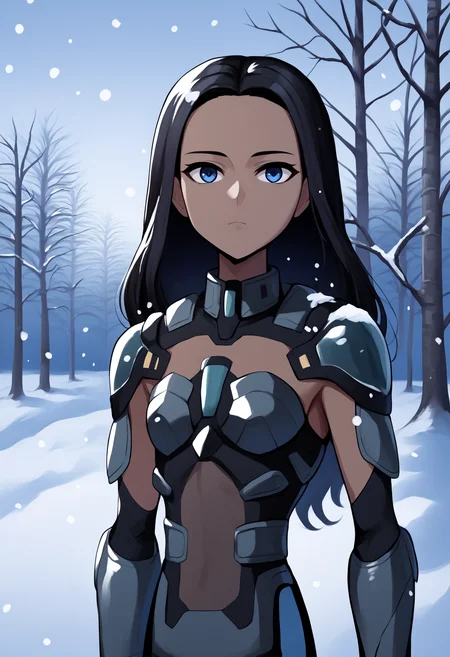 score_9, score_8_up, score_7_up, score_6_up, score_5_up, score_4_up, BREAK, source_anime,
1girl, wwkd standing outdoors in the snow during the winter, wwkd,
black hair, long hair, blue eyes, dark skin,
astsuit, armor,
expressionless, looking at viewer, outdoors, snow, snowing, solo, tree, winter  <lora:ASTsuitXL:1> <lora:WonderWomanKidsXLv2:1>