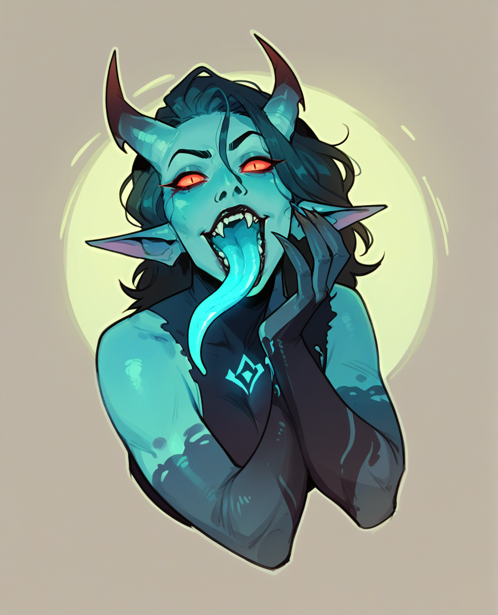 score_9, score_8_up, score_7_up, <lora:incaseV4:1>
demon girl, 1girl, colored skin, glowing tongue, long tongue,