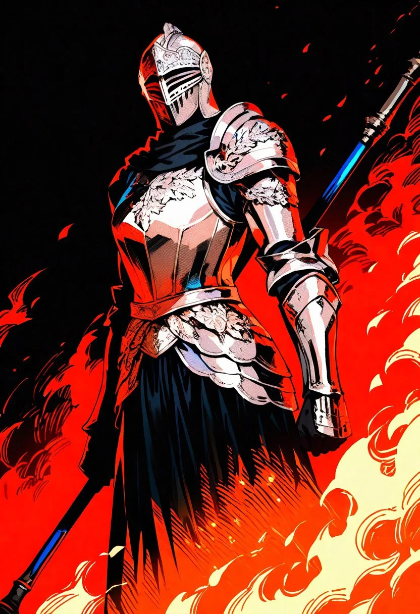 score_9, score_8_up, solo , 
(roundtable knight vyke) ,\(elden ring  , 1boy , abstract background, armor , fire , full armor , helmet , holding , holding polearm , holding weapon , male focus , pauldrons , polearm , shoulder armor , single pauldron , weapon 
 tassets , vambraces , visor (armor) , waist cape , weapon 
newest, year 2024, very aesthetic, masterpiece, best quality, highres, newest, absurdres, safe skin,cinematic lighting,ray tracing,female focus,dynamic angle,depth of field,high contrast,colorful,detailed light,light leaks,beautiful detailed glow,best shadow,shiny,intricate details,hyperdetailed,very aesthetic,iridescent
(((masterpiece,best quality,newest,absurdres,highres))) ,Nsfw,
[artist:kyuuba melo] , [artist:yourfreakyneighbourh ] , [artist:takashima_shoa]