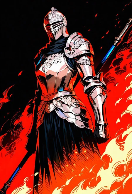 score_9, score_8_up, solo , 
(roundtable knight vyke) ,\(elden ring  , 1boy , abstract background, armor , fire , full armor , helmet , holding , holding polearm , holding weapon , male focus , pauldrons , polearm , shoulder armor , single pauldron , weapon 
 tassets , vambraces , visor (armor) , waist cape , weapon 
newest, year 2024, very aesthetic, masterpiece, best quality, highres, newest, absurdres, safe skin,cinematic lighting,ray tracing,female focus,dynamic angle,depth of field,high contrast,colorful,detailed light,light leaks,beautiful detailed glow,best shadow,shiny,intricate details,hyperdetailed,very aesthetic,iridescent
(((masterpiece,best quality,newest,absurdres,highres))) ,Nsfw,
[artist:kyuuba melo] , [artist:yourfreakyneighbourh ] , [artist:takashima_shoa]
