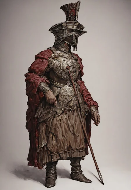 absurdres, hires, score_9, score_8_up, score_7_up, painterly, faux traditional media, renaissance, (full body, from the front), European male, tall and muscular, standing proud,sixteenth century, colourful clothing, Spanish musketeer with ornate copper breastplate, helmet, holding a long musket , (red tapestry background), realistic
