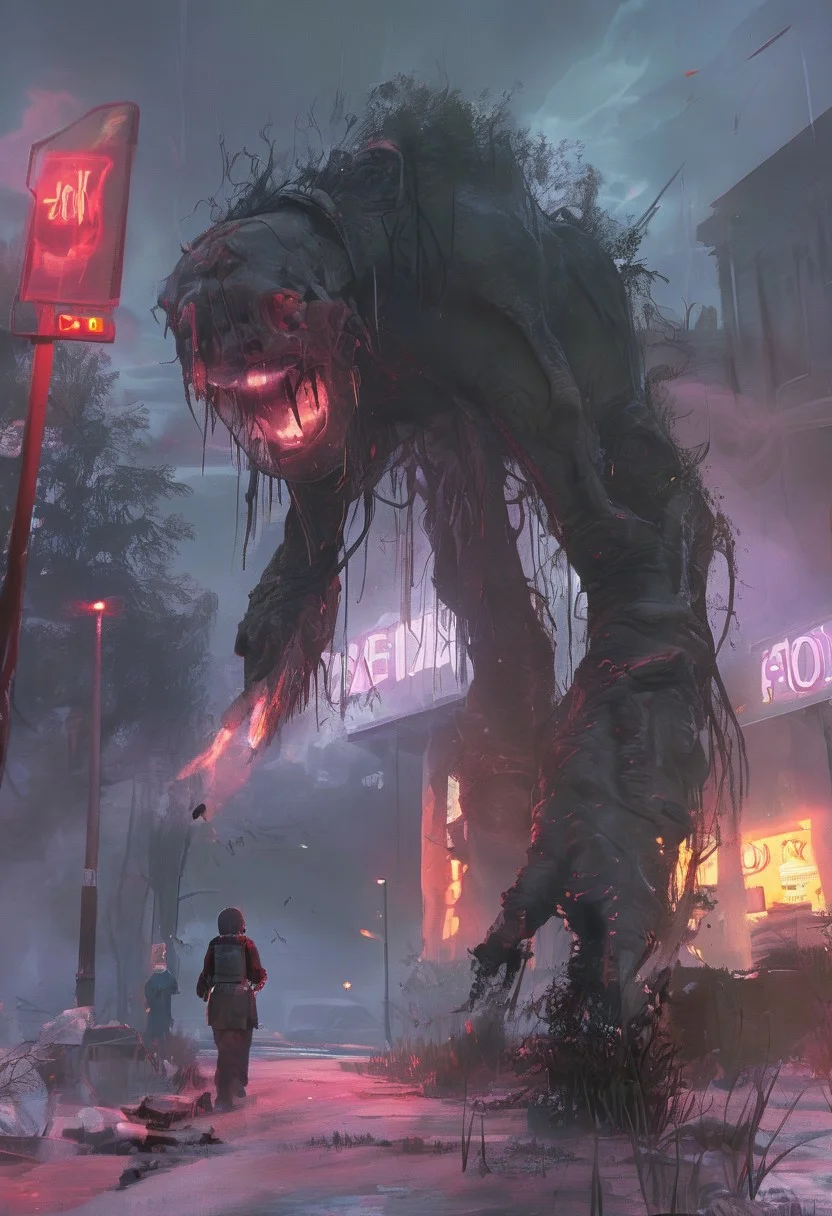 (landscape art by Lois Mailou Jones:1.0) , impressionism art, Post-Apocalyptic, (theme:0.7) , Freezing lox, Panorama, Grim, bright neon lighting, Depth of field 100mm, en plein air, <lora:aidmaOnceHuman-V0.1:1> once human, gaming artwork, highly intricate, best, epic, epic composition, illustrious quality, enchanted