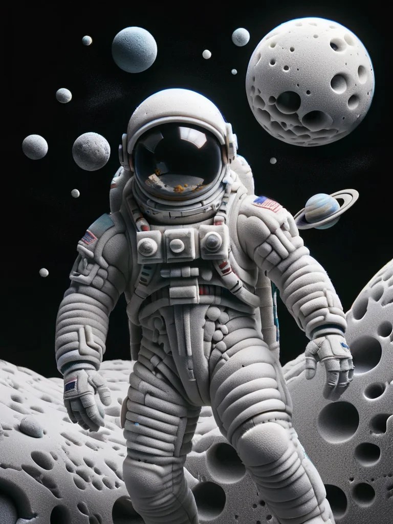 a surreal scene of a astronaut floating in space, with planets and stars also in ral-fittingfoam, dynamic, cinematic, masterpiece, intricate. Cyber aesthetic <lora:ral-fittingfoam:1> ral-fittingfoam