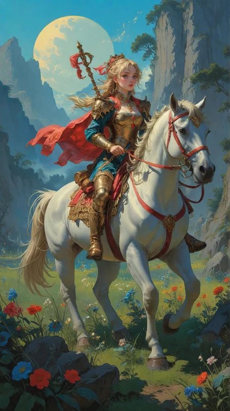 glamorous photo of Baroque, anime artwork "landscape of meadow with horse with metal armor by gaston bussiere, anna nikonova aka newmilky, greg rutkowski, yoji shinkawa, yoshitaka amano, tsutomu niehi, moebius, donato giancola, geoffroy thoorens, concept art, trending on artstation, featured on pixiv, cinematic composition, 8 k",
<lora:Wild_Anime_2025:0.7>,
<lora:风格:0.7> style1,
<lora:extremely_detailed:0.7> extremely detailed ,
<lora:aidmaImageUpgraderSDXL-v0.3:0.5> aidmaImageUpgrader,
<lora:add-detail-xl:0.7>,
<lora:HyperdetailedColoredPencilIl:0.3> ArsMJStyle, Colored pencil hyperdetailed realism, . anime style, key visual, vibrant, studio anime, highly detailed, Fantasy painting art style, imaginative, dynamic composition, professional-grade execution, creates immersive world and landscape, painterly, epic, magical, dramatic, exuberant, grandeur, baroque art, oil painting art style from Renaissance period, masterful composition, Renaissance mood, renaissance oil painting, brush strokes, high fashion, luxurious, extravagant, stylish, sensual, opulent, elegance, stunning beauty, professional, high contrast, detailed
